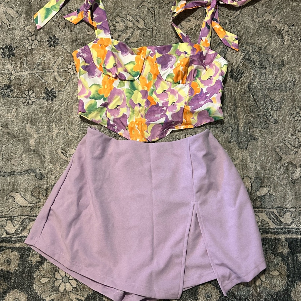2 piece Floral Top and  Lilac Skirt